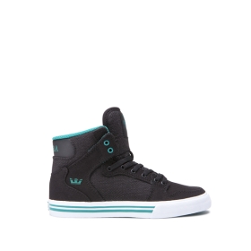 Supra Kids VAIDER High Top Shoes Black/Teal/white | US-86183